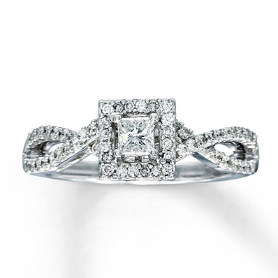 Kay Jewelers Halo Twisted Band Princess Cut Engagement Ring in White ...