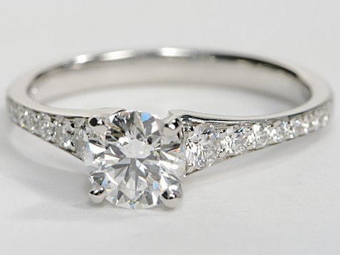 Reverse Taper Pave Engagement Ring in 14k White Gold | Engagement Ring Wall