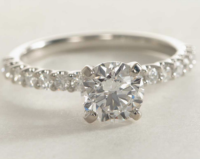 Side Studded Diamond Engagement Ring in 14k White Gold | Engagement ...